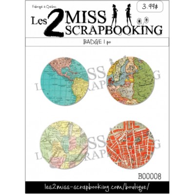 Les 2  Miss scrapbooking - badge «Carte du monde»