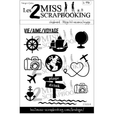 Les 2 Miss scrapbooking - Chipboard «Méga kit Vacances / Voyages» 12 pcs