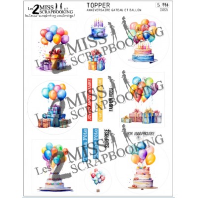 Les 2 Miss scrapbooking - Card Topper «Anniversaire gâteau et ballon»