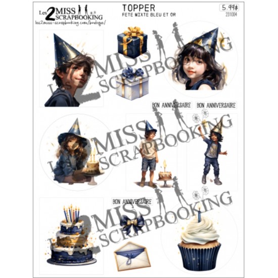 Les 2 Miss scrapbooking - Card Topper «Fête mixte Bleu et Or»