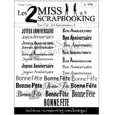 Les 2 Miss scrapbooking - Éphéméra «Kit anniversaire 3» fond blanc