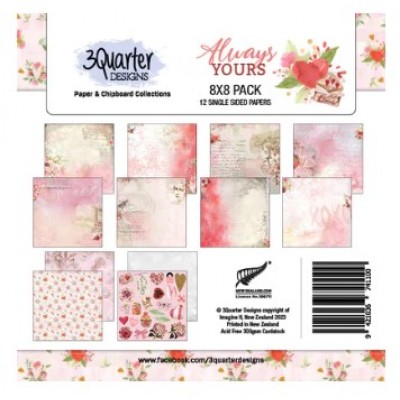 3Quarter Designs - bloc de papier collection «Always Yours» 8 x 8" 12 feuilles