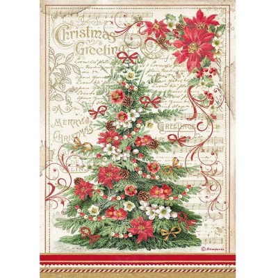 LIQUIDATION- Stamperia - Papier de riz «Classic Christmas - Christmas Greetings Tree»  (Le prix indiqué ci-dessous est déjà en rabais à 70%)