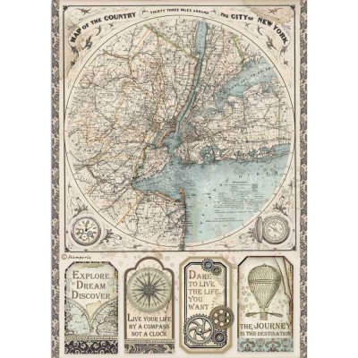 Stamperia - Papier de riz «Sir Vagabond Map Of New York»  8.5" X 11"