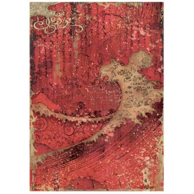 Stamperia - Papier de riz «Sir Vagabond In Japan Red Texture»