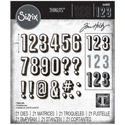 Sizzix - Thinlits Dies de Tim Holtz «Alphanumeric Shadow Numbers» 21 pcs