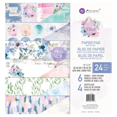 LIQUIDATION- Prima - Ensemble de papier «Watercolor Floral» 12" x 12"  24 feuilles (Le prix indiqué est déjà à 50% de rabais)