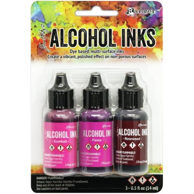 Tim Holtz - Ensemble «Alcohol Inks»  couleur Gumball / Fiesta / Rosewood
