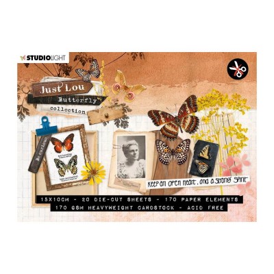 Studio Light - Ensemble d'éphéméras  «Just Lou Butterfly collection #04 Die-Cut Block A6» 20 pages