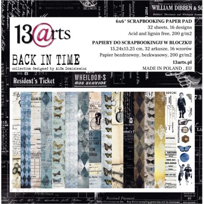 13 Arts - Bloc de papier «Back In Time»  24 feuilles recto  6" X 6" 