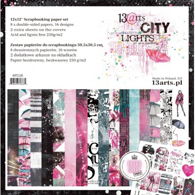 13 Arts - Bloc de papier «City Lights»  8 feuilles recto-verso 12" X 12" 