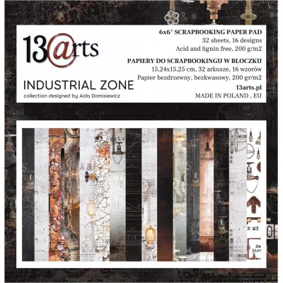 13 Arts - Bloc de papier «Industrial Zone»  24 feuilles recto  6" X 6" 