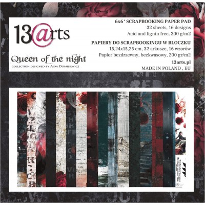 13 Arts - Bloc de papier «Queen of the Night»  24 feuilles recto  6" X 6" 