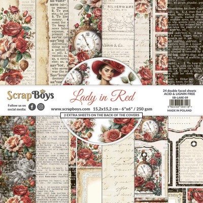 ScrapBoys - Ensemble de papier «Lady In Red» 6"X6" de 24 feuilles recto-verso