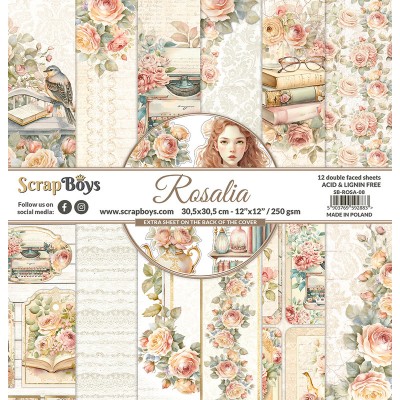 ScrapBoys - Ensemble de papier «Rosalia» 12"X12" de 12 feuilles recto-verso
