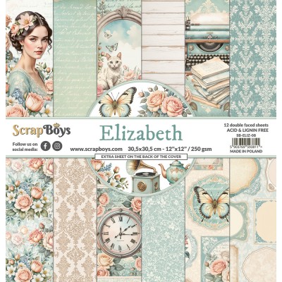 ScrapBoys - Ensemble de papier «Elizabeth» 12"X12" de 12 feuilles recto-verso