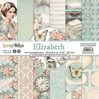 ScrapBoys - Ensemble de papier «Elizabeth» 8 "X 8" de 12 feuilles recto-verso