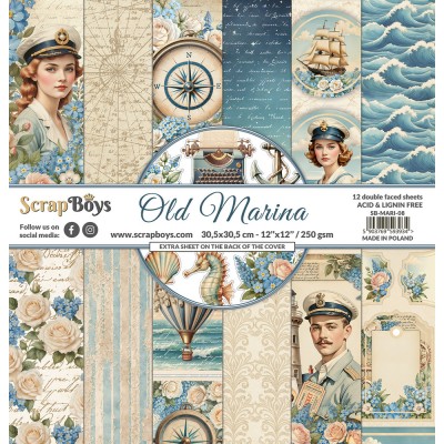 ScrapBoys - Ensemble de papier «Old Marina» 12"X12" de 12 feuilles recto-verso