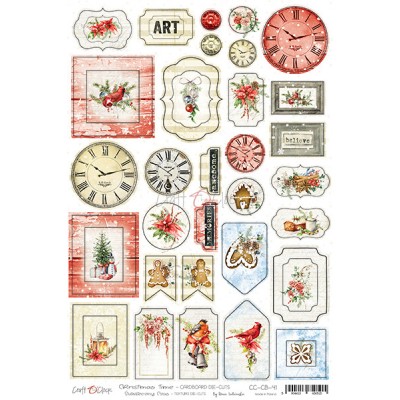 Craft O Clock - Éphéméras en chipboard 6" X 12"  collection «Christmas Time» 39 pcs                