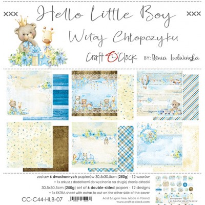 Craft O Clock - Papier 12" X 12"  collection «Hello Little Boy» 6 pages recto-verso