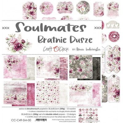 Craft O Clock - Papier 12" X 12"  collection «Soulmates» 6 pages recto-verso