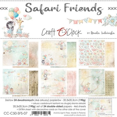 Craft O Clock - Papier 8" X 8"  collection «Safari Friends» 24 pages recto-verso