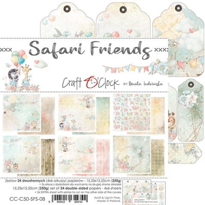 Craft O Clock - Papier 6" X 6"  collection «Safari Friends» 24 pages recto-verso