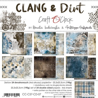 Craft O Clock - Papier 8" X 8"  collection «Clang & Dirt » 24 pages recto-verso