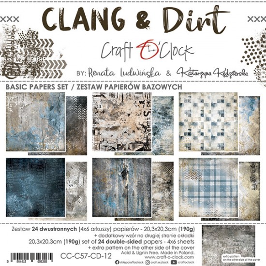 Craft O Clock - Papier 8" X 8"  collection «Clang & Dirt Basics» 24 pages recto-verso