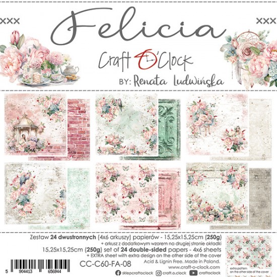 Craft O Clock - Papier 6" X 6"  collection «Felicia» 24 pages recto-verso