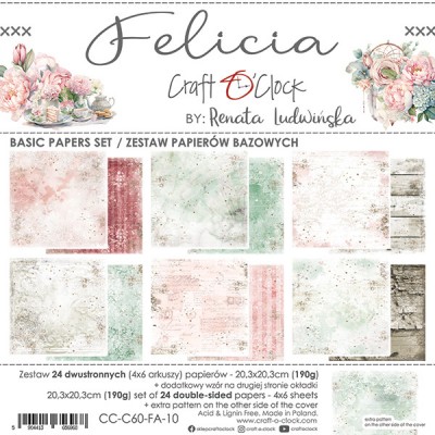 Craft O Clock - Papier 8" X 8"  collection «Felicia BASICS» 24 pages recto-verso
