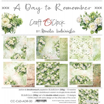 Craft O Clock - Papier 12" X 12"  collection «A Day To Remember» 6 pages recto-verso
