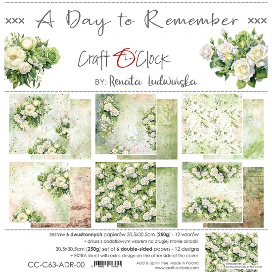 Craft O Clock - Papier 12" X 12"  collection «A Day To Remember» 6 pages recto-verso