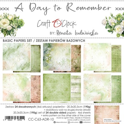 Craft O Clock - Papier 8" X 8"  collection «A Day To Remember» 24 pages recto-verso