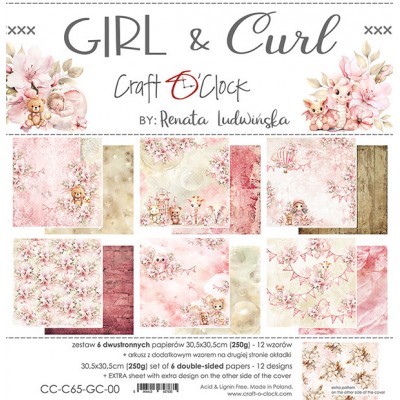 Craft O Clock - Papier 12" X 12"  collection «Girl & Curl» 6 pages recto-verso
