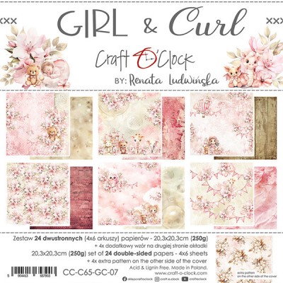 Craft O Clock - Papier 8" X 8"  collection «Girl & Curl» 24 pages recto-verso