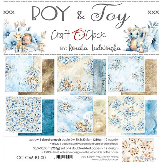 Craft O Clock - Papier 12" X 12"  collection «Boy & Toy» 6 pages recto-verso