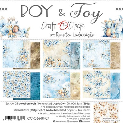 Craft O Clock - Papier 8" X 8"  collection «Boy & Toy» 24 pages recto-verso