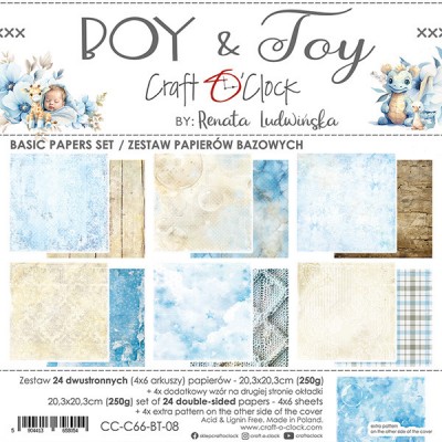 Craft O Clock - Papier 8" X 8"  collection «Boy & Toy BASICS» 24 pages recto-verso
