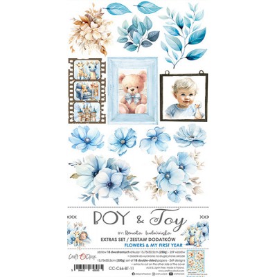 Craft O Clock - Éphéméras 6" X 12"  collection «Boy & Toy/FLOWERS» 18 pages recto-verso                      