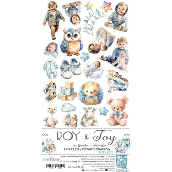 Craft O Clock - Éphéméras 6" X 12"  collection «Boy & Toy/Baby Boy» 18 pages recto-verso                      