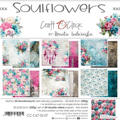 Craft O Clock - Papier 8" X 8"  collection «Soulflowers» 24 pages recto-verso