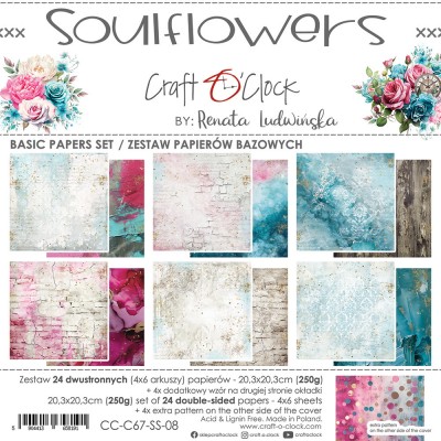 Craft O Clock - Papier 8" X 8"  collection «Soulflowers BASICS» 24 pages recto-verso