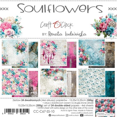 Craft O Clock - Papier 6" X 6"  collection «Soulflowers» 24 pages recto-verso