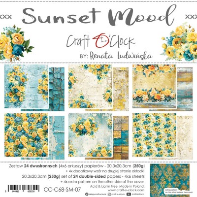 Craft O Clock - Papier 8" X 8"  collection «Sunset Mood» 24 pages recto-verso