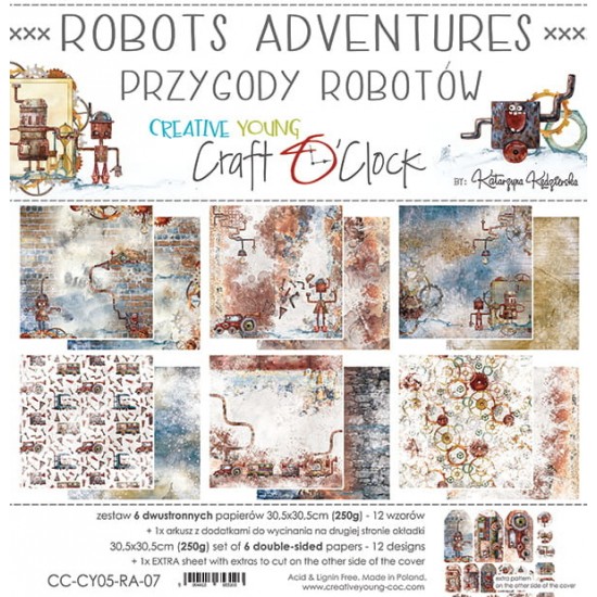 Craft O Clock - Papier 12" X 12"  collection «Robots Adventure» 6 pages recto-verso