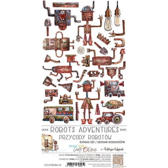 Craft O Clock - Éphéméras 6" X 12"  collection «Robots Adventure» 12 pages recto-verso                      