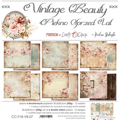 Craft O Clock - Papier 12" X 12"  collection «Vintage Beauty» 6 pages recto-verso