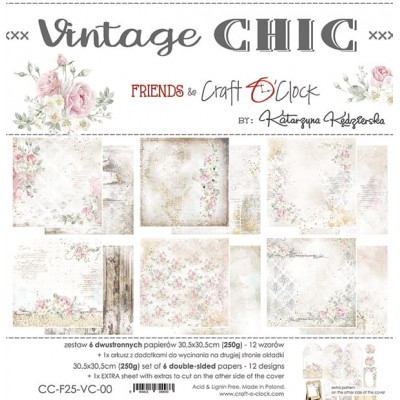 Craft O Clock - Papier 12" X 12"  collection «Vintage Chic» 6 pages recto-verso