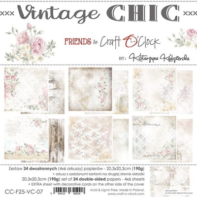 Craft O Clock - Papier 8" X 8"  collection «Vintage Chic» 24 pages recto-verso